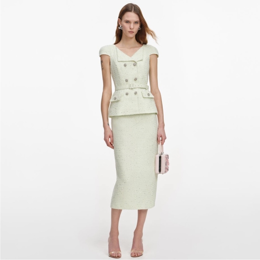 Self-Portrait NWOT LIME BOUCLE MIDI DRESS